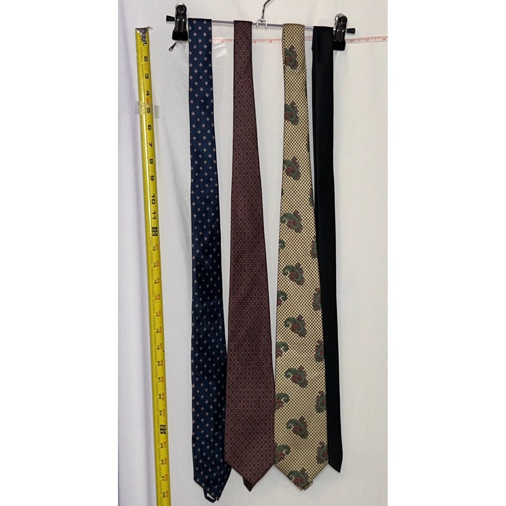 Mens Silk Ties Lot of 4 Adolfo Custom Designed Paisley‎ Geometric Patterns Black